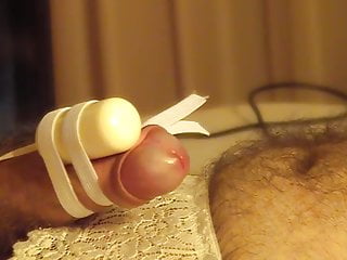 Close up of CD Cumming Hands Free with Vibrator