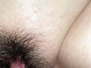 Rubing cock fat  hairy pussy