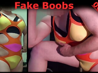 Fake boobs posing in swimsuit, shaved body (2017)