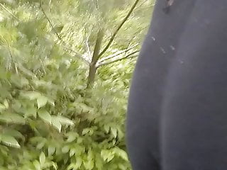 Bubble butt white sissy in the woods again