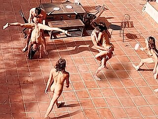 Couple Playing and Fucking in the Courtyard, outside