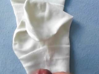 Cum on white socks