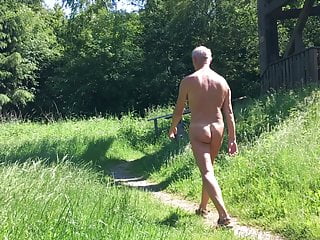 Naked walking in wood and viewing tower 