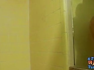 Skinny Jay Marx stroking straight cock in shower solo