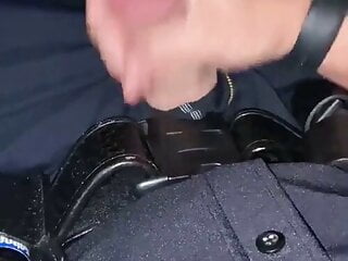 Cumming in cop car before going home from work. 