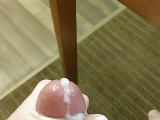 Messy cumshot from edging in hotel