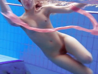Katka Matrosova swimming naked alone in the pool