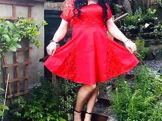 Crossdresser wearing red dress xx