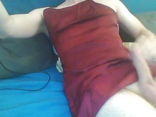Red Satin Dress For A Cute Crossdresser Pt.1