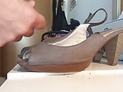 cum over grey sandals