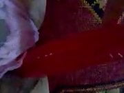 Solo play with red dildo