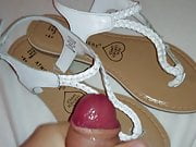 Cum on her new white Primark summer sandals