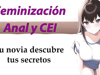 Spanish JOI con feminizacion, anal y CEI. Tu novia te pilla con su ropa.