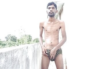 Rajesh masturbating outdoors, spitting on dick, moaning, showing ass, butt, spanking and cumming