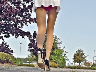 Tgirl wears very short skirt crossdresser...