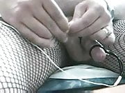 E-stim in fishnet pantyhose