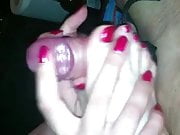 Red Nails Feed and Hands teasing bound cock with vibro egg.
