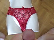 Cumming over red panties