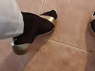 White pants and golden heels part...
