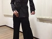 Secretary dressing. Satin jaket, wide legs trousers