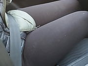 Step mom fucked through leggings while eating in the car 
