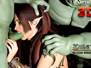 Elf girl gangbanged by two brutal goblins 3...
