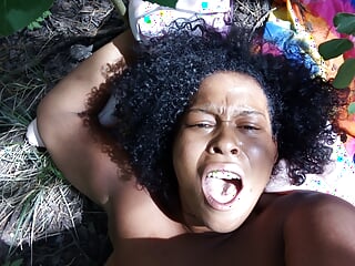 BLACK BBW TAKES 8 IN INFLATABLE SEX DOLL IN THE WOODS