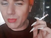 Transvestite sonyastar smokes long nails red hair sonya star | Tranny Update