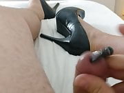Me masturbating pierced dick wearing high heels