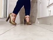 Her Gold T-strap Pumps