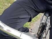 Piss in long trousers while little bicycle trip