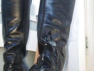 Leather Cum, Cum, Cummed, Leather Boots
