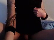 Cute crossdresser going out in a cute black dress