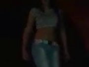 Sexy dancing brunette tight jeans