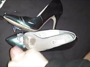 Metallic shiny pumps fucked and creamed