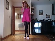 Sissy Rachel Mincing In Pink Skater Dress