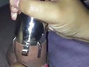 Wife husband’s hard cock into chastity cage