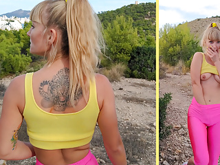  video: Perfect ass in pink spandex leggings. OUTDOOR masturbation