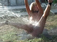Sexy sub Bianca get dominate with water humiliation by sadistic dude outdoor