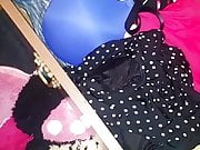Allison's blue thong and blue bra and black bra