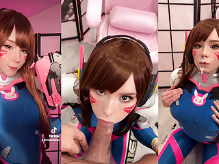 Tiktoker Girl Cosplay D.Va from Overwatch and Sucks Dick 