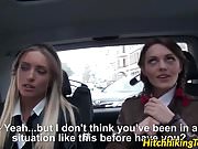 Hitchhiking schoolgirls fucked in the back end of a car POV