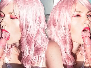 Gentle Blowjob and Cum Play from Beauty with Pink Hair and Juicy Lips