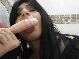Cute Colombian Shemale Sucks Her Dildo get It In Her Ass And Enjoys It