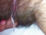 Wife's hairy pussy gets dripping creampied