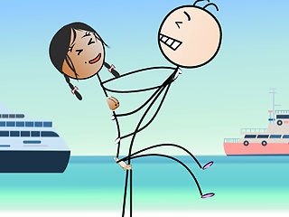 Cartoon Hot Stick Girl Fucking with a Small Dick  Sexy Stick Man at Nude Beach