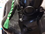 Masturbation with gas mask and black latex