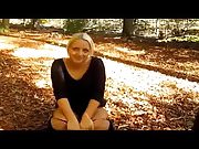 Blonde pees in the woods