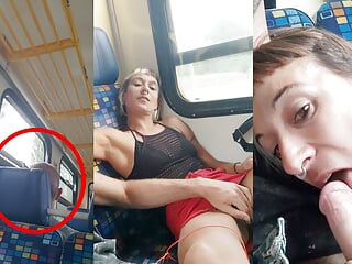 My friend masturbates me and I suck his cock travelling in a train with people