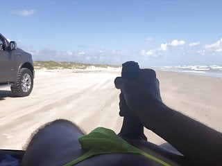 Jerking Off At The Beach In A Thong As Vehicles Pass By